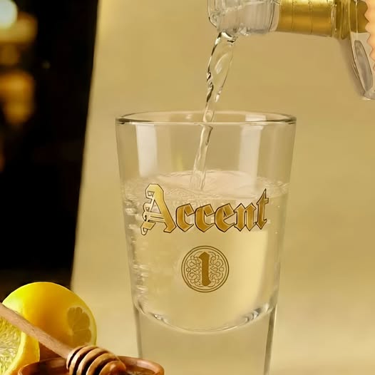 Pouring Accent 1 into an engraved shot glass